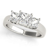 Devoted Three-Stone Princess Diamond Engagement Ring — 9K/18K Gold & Platinum