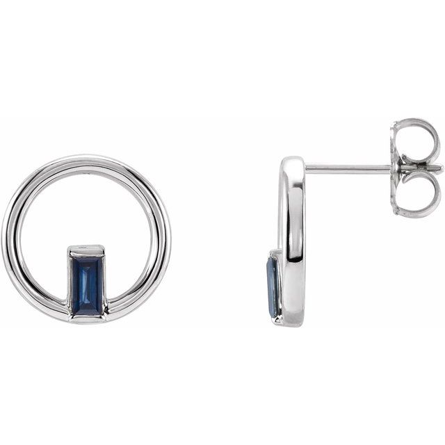 Blue Sapphire Baguette Stud Earrings in Gold and Platinum