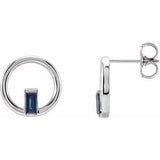 Blue Sapphire Baguette Stud Earrings in Gold and Platinum