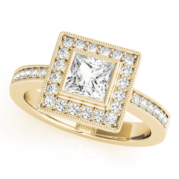 Noble Halo Princess Diamond Engagement Ring — 9K/18K Gold & Platinum