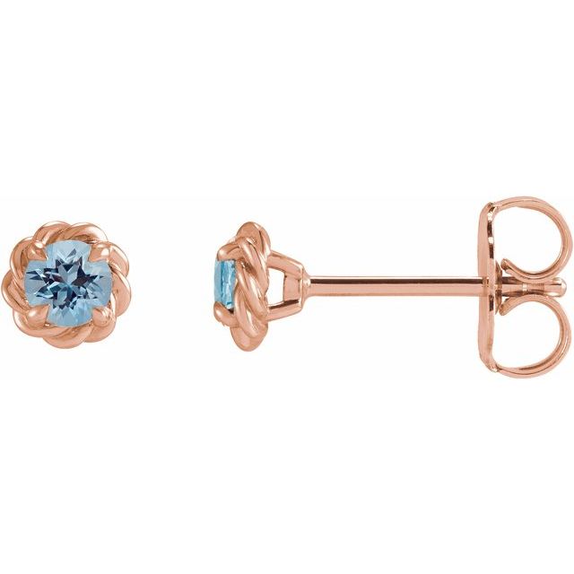 Aquamarine Round Stud Earrings in Gold and Platinum
