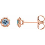 Aquamarine Round Stud Earrings in Gold and Platinum