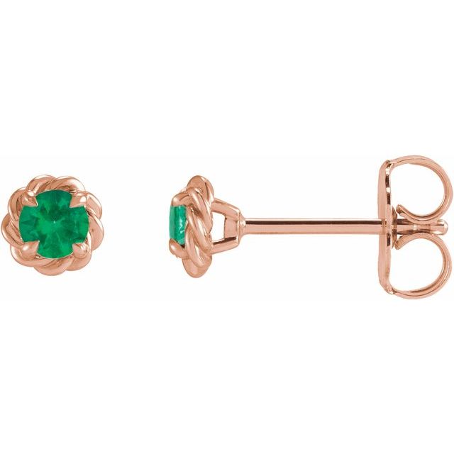 Emerald Round Stud Earrings in Gold and Platinum
