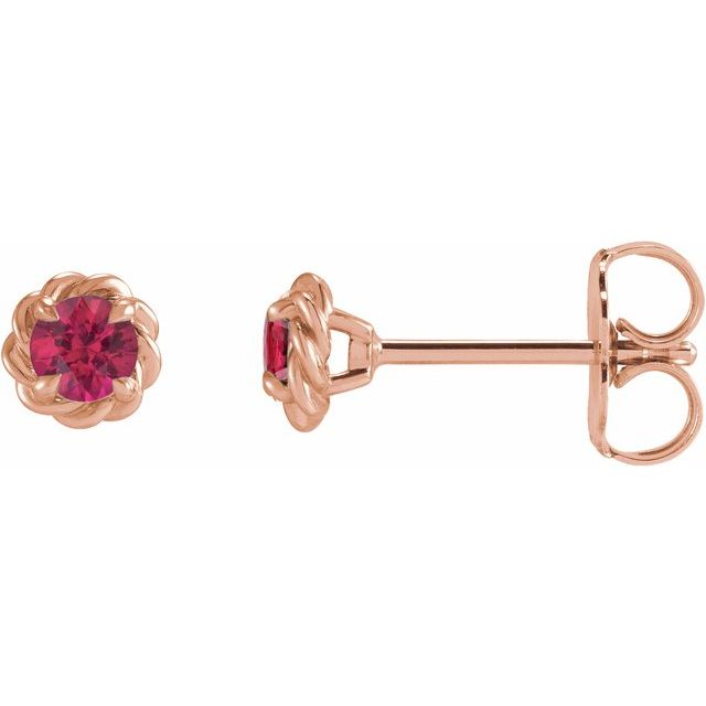Ruby Round Stud Earrings in Gold and Platinum