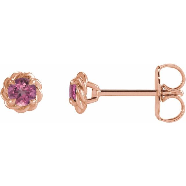 Pink Tourmaline Round Stud Earrings in Gold and Platinum