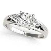 Crowned Three-Stone Princess Diamond Engagement Ring — 9K/18K Gold & Platinum