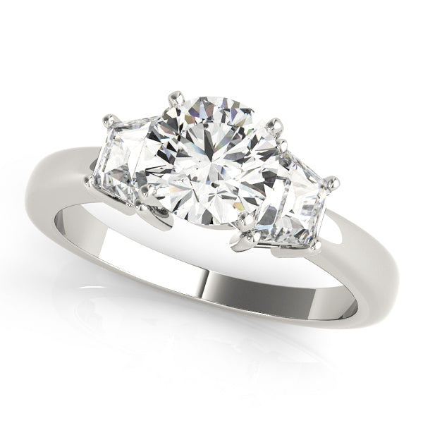 Refined Three-Stone Traps & Halfmoons Round Diamond Engagement Ring — 9K/18K Gold & Platinum