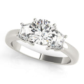 Refined Three-Stone Traps & Halfmoons Round Diamond Engagement Ring — 9K/18K Gold & Platinum