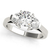 Signature Three-Stone Traps & Halfmoons Round Diamond Engagement Ring — 9K/18K Gold & Platinum