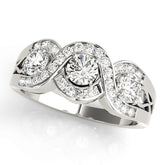 Regal Three-Stone Round Diamond Engagement Ring — 9K/18K Gold & Platinum