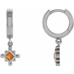 Citrine Square Bezel-Set Hoop Earrings in Gold and Platinum