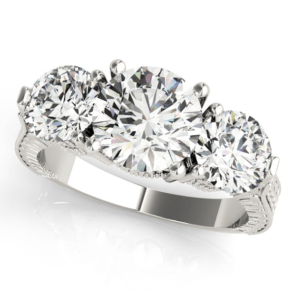Luxe Three-Stone Round Diamond Engagement Ring — 9K/18K Gold & Platinum