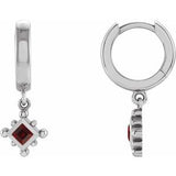 Mozambique Garnet Square Bezel-Set Hoop Earrings in Gold and Platinum