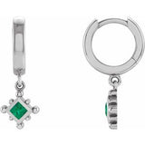 Emerald Square Bezel-Set Hoop Earrings in Gold and Platinum
