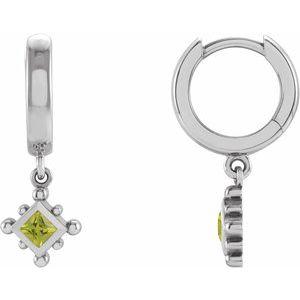 Peridot Square Bezel-Set Hoop Earrings in Gold and Platinum