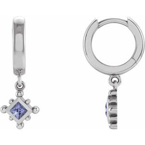 Tanzanite Square Bezel-Set Hoop Earrings in Gold and Platinum