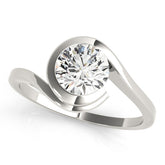 Round Cut Diamond Partial Bezel Setting Engagement Ring
