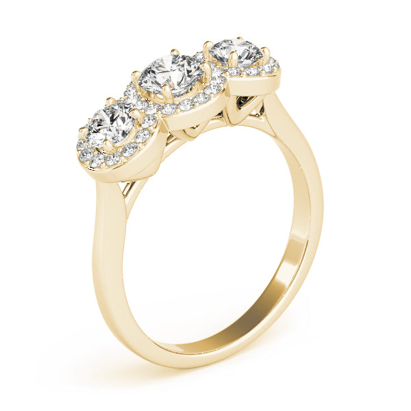 3 Stone Round Brilliant Shape Halo Diamond Engagement Ring Plain Band