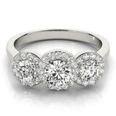 3 Stone Round Brilliant Shape Halo Diamond Engagement Ring Plain Band