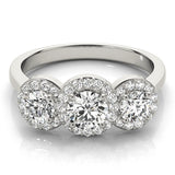 3 Stone Round Brilliant Shape Halo Diamond Engagement Ring Plain Band