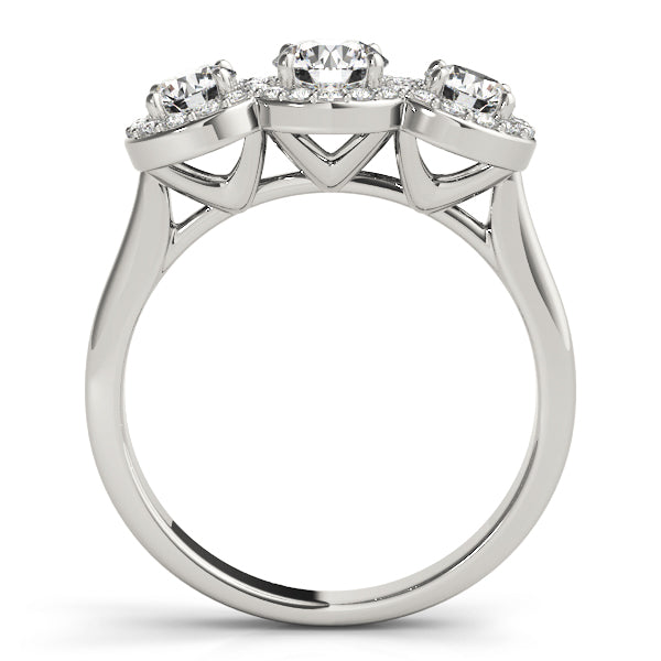 3 Stone Round Brilliant Shape Halo Diamond Engagement Ring Plain Band