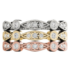 Stackable Milgrain Half Eternity Ring in Gold & Platinum