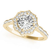 Dazzling Scalloped Halo Ring Cushion Diamond Engagement Ring — 9K/18K Gold & Platinum
