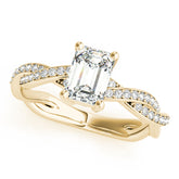 Statement Cut Ring With Braided Shank Emerald Diamond Engagement Ring — 9K/18K Gold & Platinum