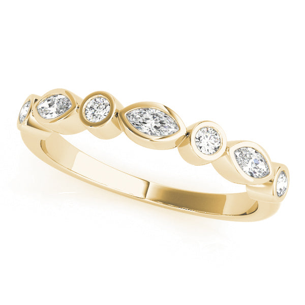Alternating Round & Marquise Bezel Set Half Eternity Ring in Gold & Platinum