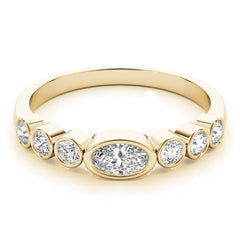 Bezel Set Stackable Oval Center Half Eternity Ring in Gold & Platinum