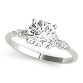 Refined Three-Stone Ring With Side Stones Round Diamond Engagement Ring — 9K/18K Gold & Platinum