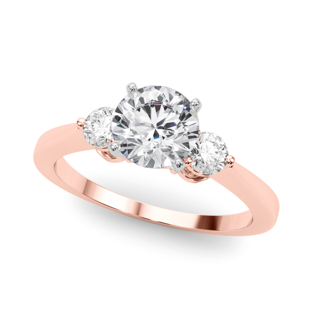 Lab-Grown Round Cut Diamond Three Stone Engagement Ring In 18k White Gold