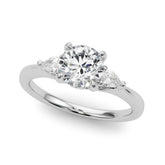 Bespoke Three-Stone Ring Rd Center Ps Sides Round Diamond Engagement Ring — 9K/18K Gold & Platinum