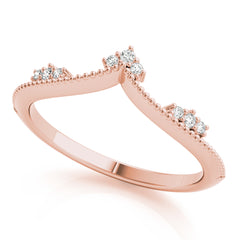 Chevron Milgrain Diamond Half Eternity Ring in Gold & Platinum