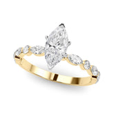 Brilliant Sidestone Marquise Diamond Engagement Ring — 9K/18K Gold & Platinum