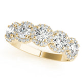 5-Stone Round Halo Half Eternity Ring in Gold & Platinum
