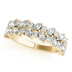 Alternating Marquise & Round 2-Row Half Eternity Ring in Gold & Platinum