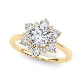 Vintage-Inspired Halo Engagement Ring Round Diamond Engagement Ring — 9K/18K Gold & Platinum