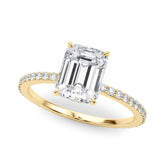 Opulent Hidden Halo Cut Center Single Row Emerald Diamond Engagement Ring — 9K/18K Gold & Platinum