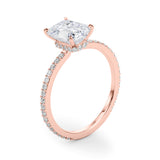 Opulent Hidden Halo Cut Center Single Row Emerald Diamond Engagement Ring — 9K/18K Gold & Platinum