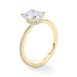Opulent Hidden Halo Cut Center Single Row Emerald Diamond Engagement Ring — 9K/18K Gold & Platinum