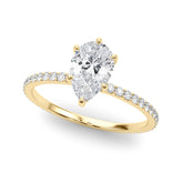Iconic Hidden Halo Center Single Row Pear Diamond Engagement Ring — 9K/18K Gold & Platinum