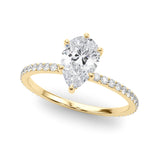 Iconic Hidden Halo Center Single Row Pear Diamond Engagement Ring — 9K/18K Gold & Platinum