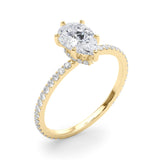 Iconic Hidden Halo Center Single Row Pear Diamond Engagement Ring — 9K/18K Gold & Platinum