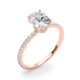 Signature Hidden Halo Center Single Row Oval Diamond Engagement Ring — 9K/18K Gold & Platinum