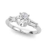 Sculpted Three-Stone Center Taper Baguette Sides Oval Diamond Engagement Ring — 9K/18K Gold & Platinum