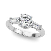 Couture Three-Stone Ring Center Taper Baguette Sides Round Diamond Engagement Ring — 9K/18K Gold & Platinum
