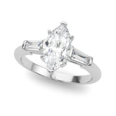 Dazzling Three-Stone Ring Center Taper Bagutte Sides Marquise Diamond Engagement Ring — 9K/18K Gold & Platinum