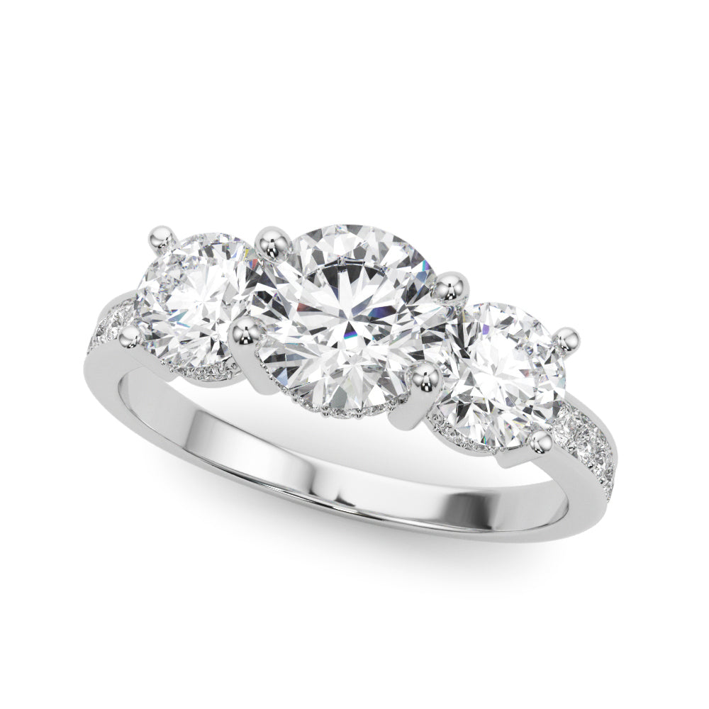 Devoted Three-Stone Hidden Halo Plus Round Diamond Engagement Ring — 9K/18K Gold & Platinum