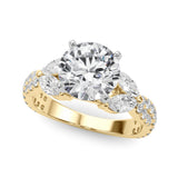 Romantic Mq & Rd Twisted Engagement Ring Round Diamond Engagement Ring — 9K/18K Gold & Platinum